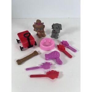 Dog‎ Figures My Pet Pals Chic Boutique Brown Dog Red/Pink Bow Lot 2 -CUTE